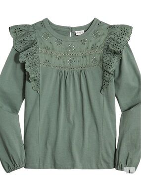 *NWT* J. Crew Long Sleeve Eyelet Ruffle Top in Topiary